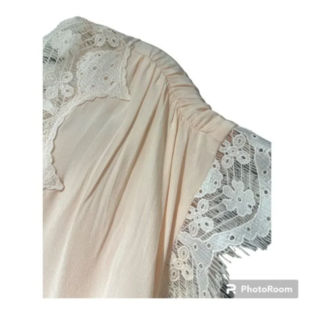 Women's JOIE Magdelen 100% Silk Peach Cream Lace Baby Pink Midi Dress Size XS - Picture 8 of 9